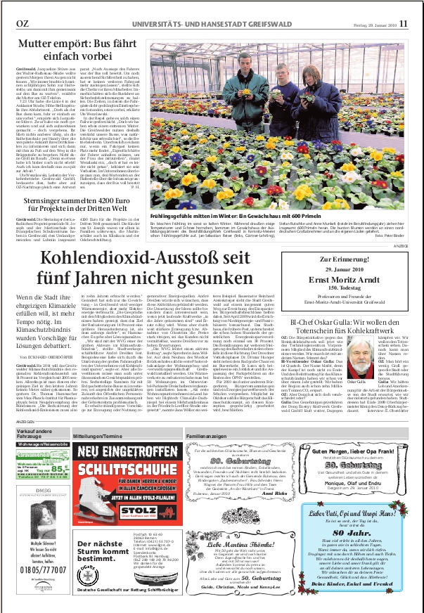 Screenshot Ostsee Zeitung Greifswalder Ausgabe vom 29.01.2010, S.11