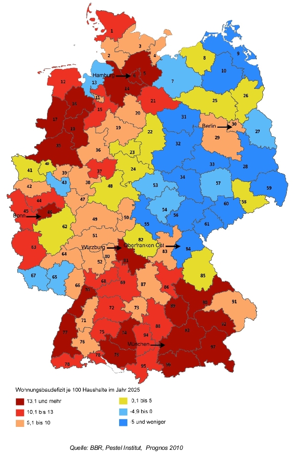 Wohnungsbaulücken je 100 Haushalte 2008-2025, je Raumordnungsregion