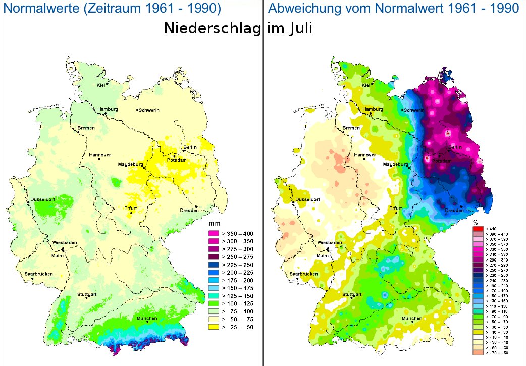 Karte: Niederschlag im Juli 2011 verglichen mit Normalwerten Karte: Niederschlag im Juli 2011 verglichen mit Normalwerten