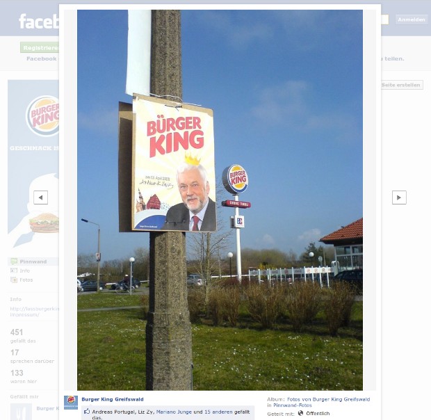 Screenshot der Facebookseite von Burger King Greifswald