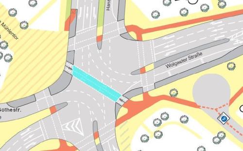 Plan zur Diagonalquerung an der Europakreuzung